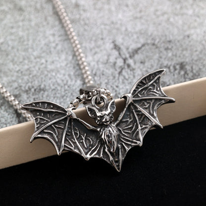 Vintage Stainless Steel Bat Pendant Necklace for Men