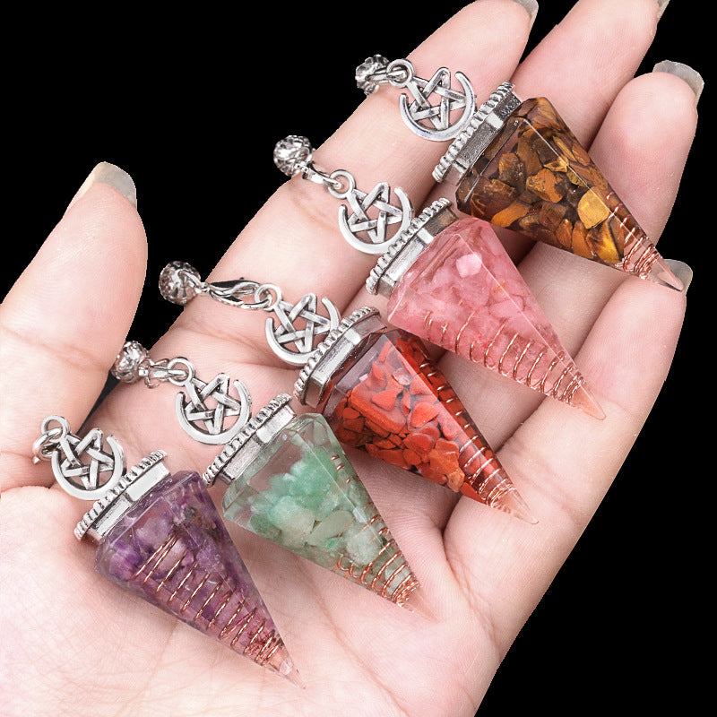 Star Moon Hexagonal Cone Crystal Resin Spirit Pendulum