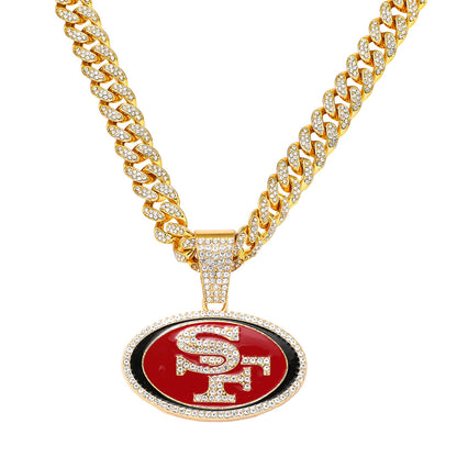 Hip-Hop Dripping Oil Letter Sf Logo Cuban Chain Pendant Necklace