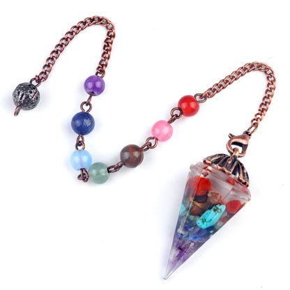 Chakra colorful bead chain crystal resin hexagonal cone flower holder spirit pendulum