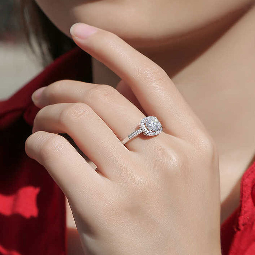 Women's White Gold Square Stones Adjustable Moissanite Ring