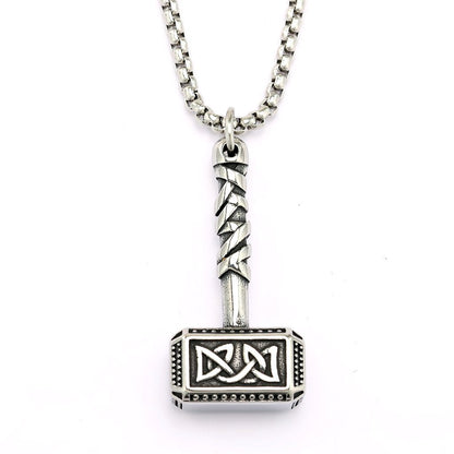 Vintage Stainless Steel Viking Pattern Hammer Pendant Necklace for Men