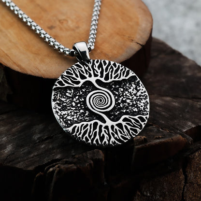 Vintage Stainless Steel Men's Viking Tree of Life Pendant Necklace