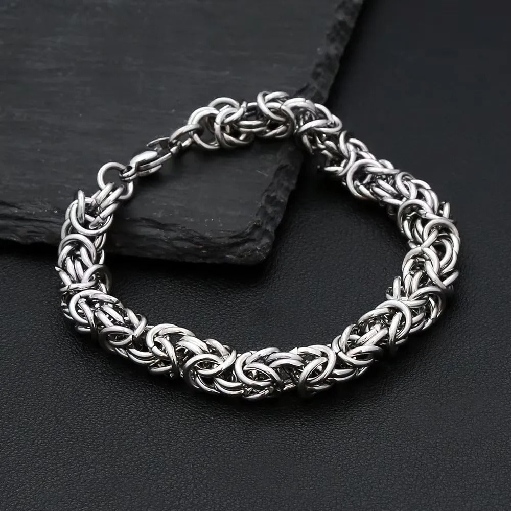 Trendy Vintage Byzantine Interwoven Woven Circle Bracelet for Men, European Cold Style Stainless Steel Chain Jewelry