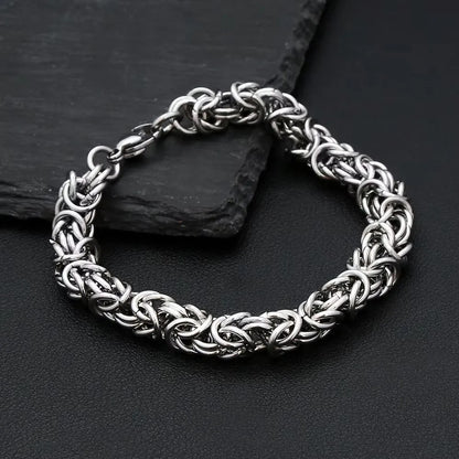 Trendy Vintage Byzantine Interwoven Woven Circle Bracelet for Men, European Cold Style Stainless Steel Chain Jewelry