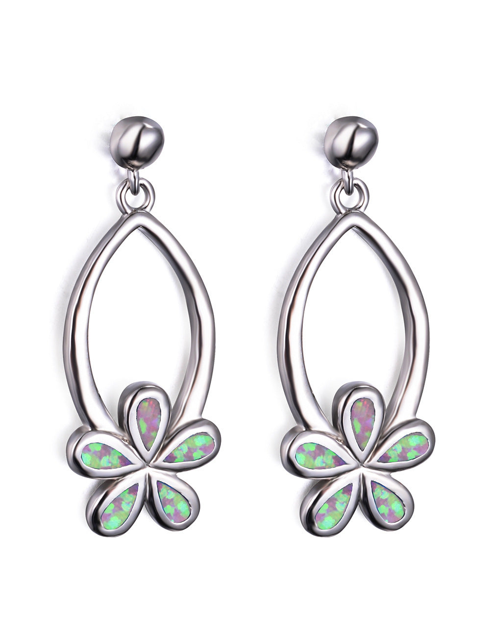 Women's Exquisite Hollow‑Out Floral Dangle Earrings with Blue / Purple / White Opal, with White Gold Plating