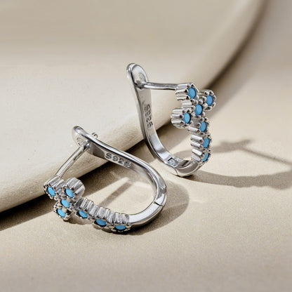 Women's Blue Zirconia Cross Hoop Earrings, S925 with White Gold Plating