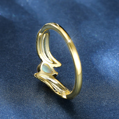 Women's Gold Plated Feather Teardrop Opal ring