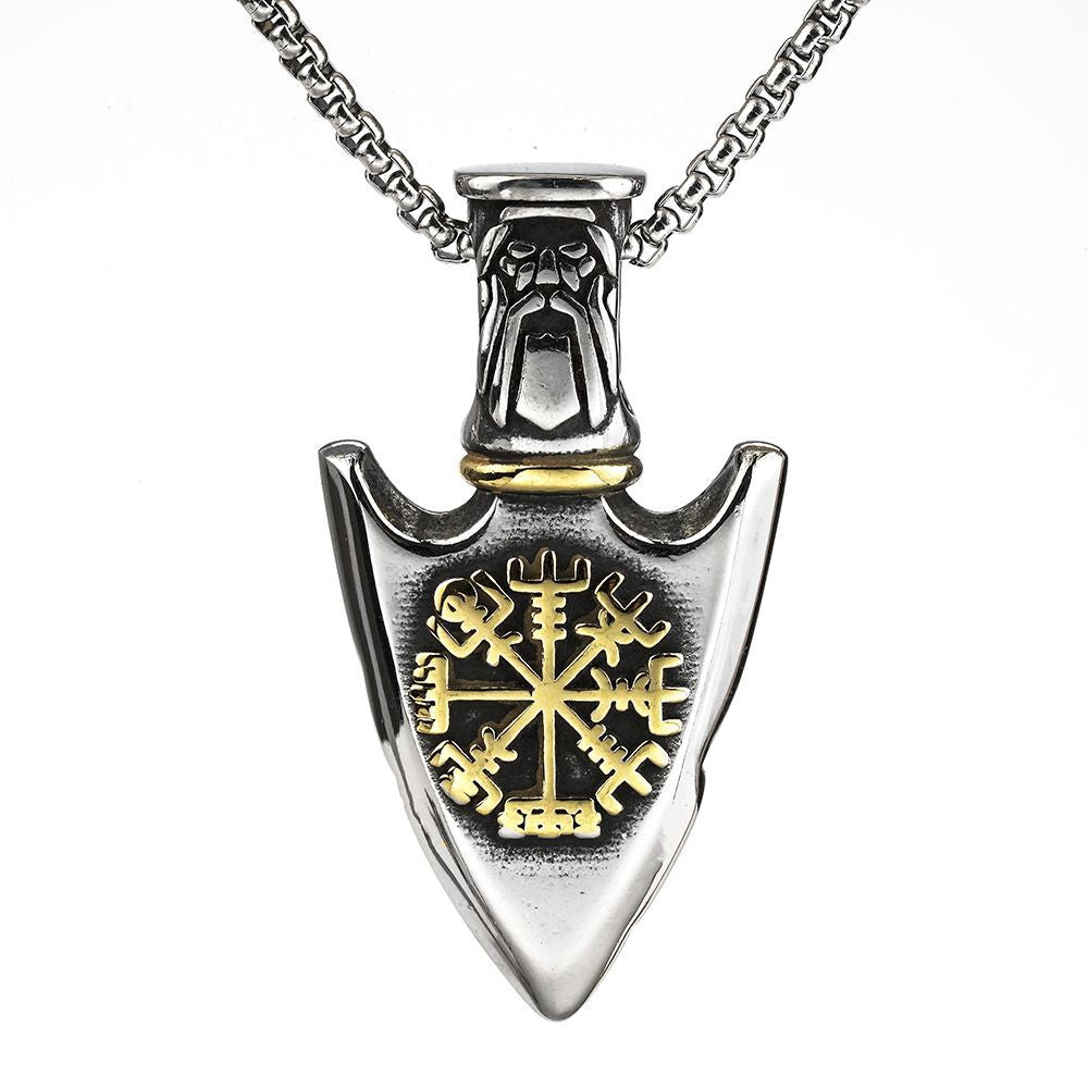 Vintage Stainless Steel Men's Viking Spear Head Pendant Necklace