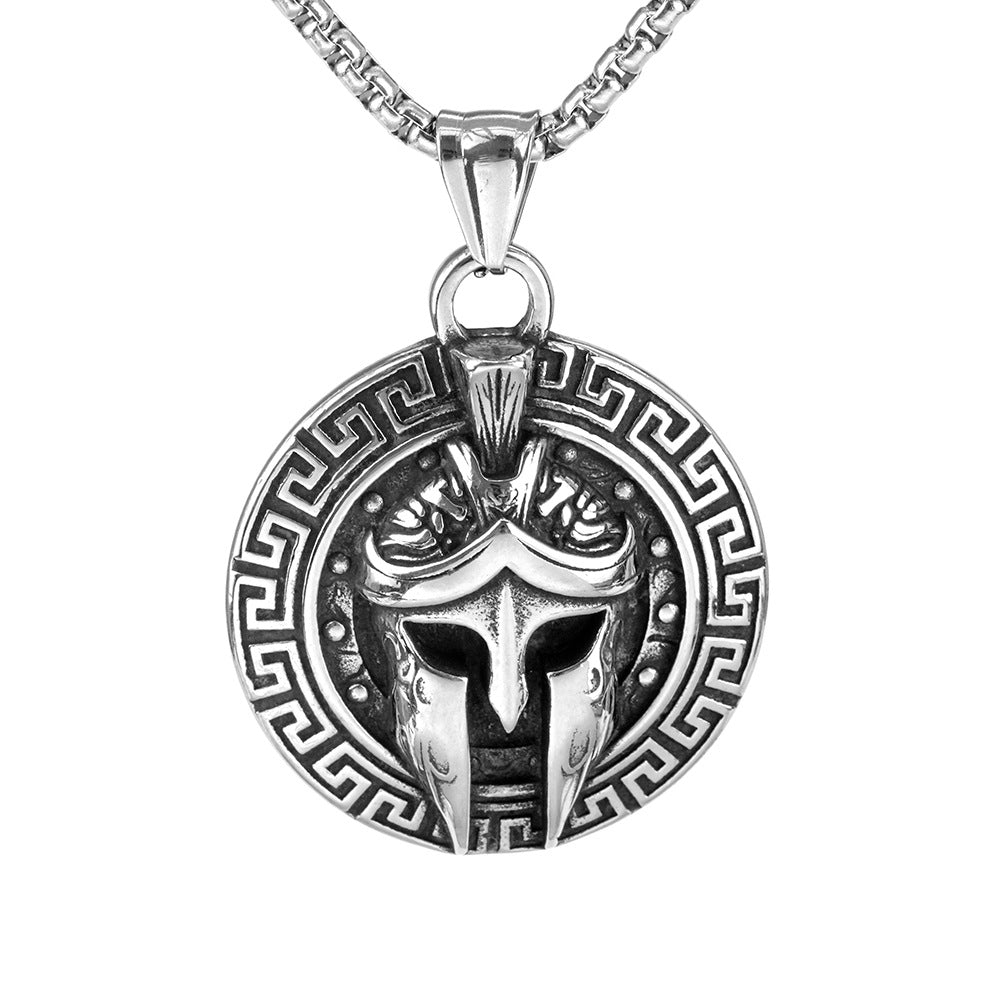 Vintage Stainless Steel Spartan Mask Pendant Necklace for Men