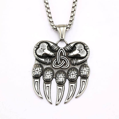 Vintage Stainless Steel Single Sided Celtic Knot Bear Paw Pendant Necklace for Men