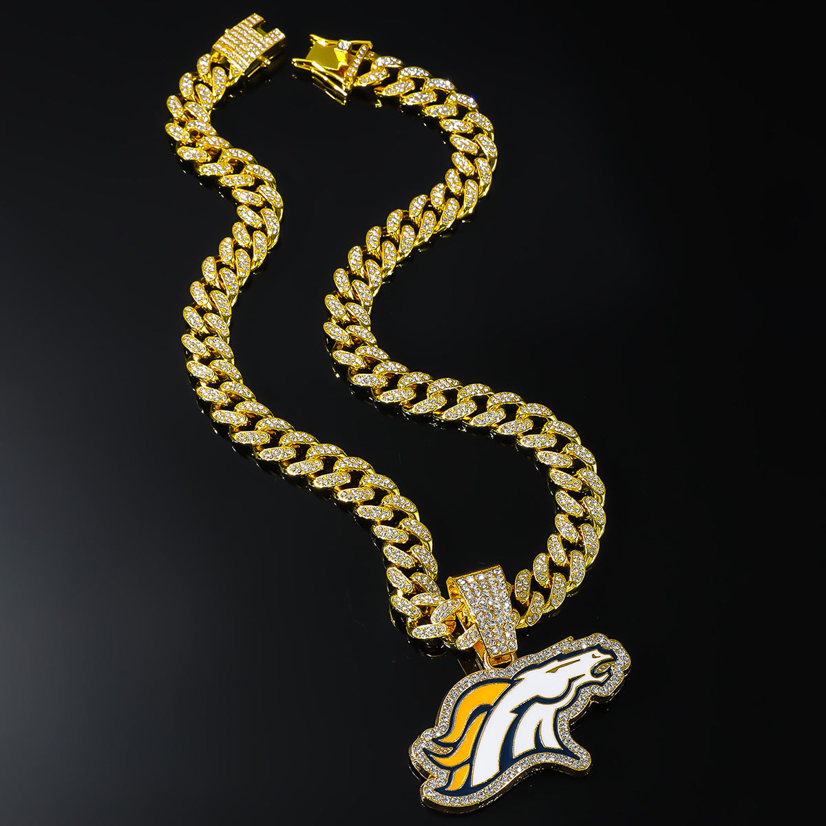 Hip-Hop Animal Horse Head Cuban Chain Pendant Necklace