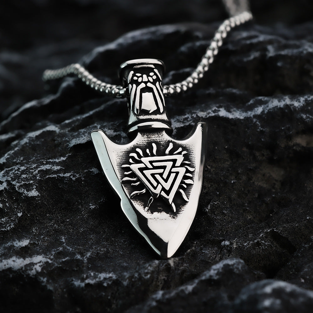 Vintage Stainless Steel Men's Viking Spear Head Pendant Necklace