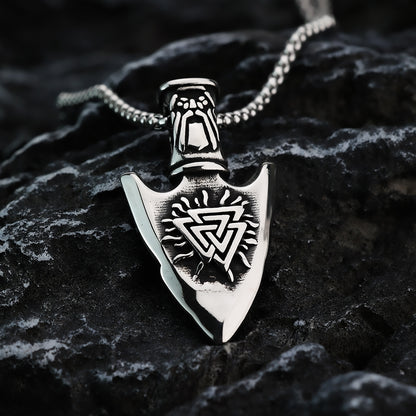Vintage Stainless Steel Men's Viking Spear Head Pendant Necklace