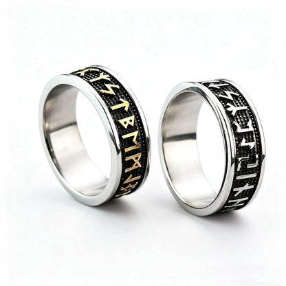 Vintage Nordic Stainless Steel Narrow Band Viking Rune Ring for Men