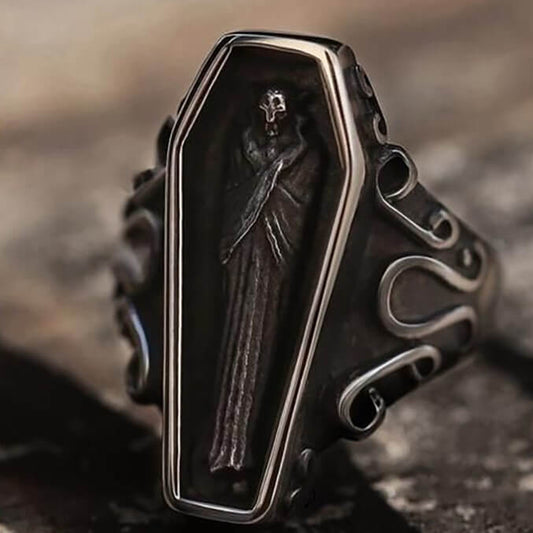 Men's Dark Retro Skull Series Zombie Coffin Resin Ring