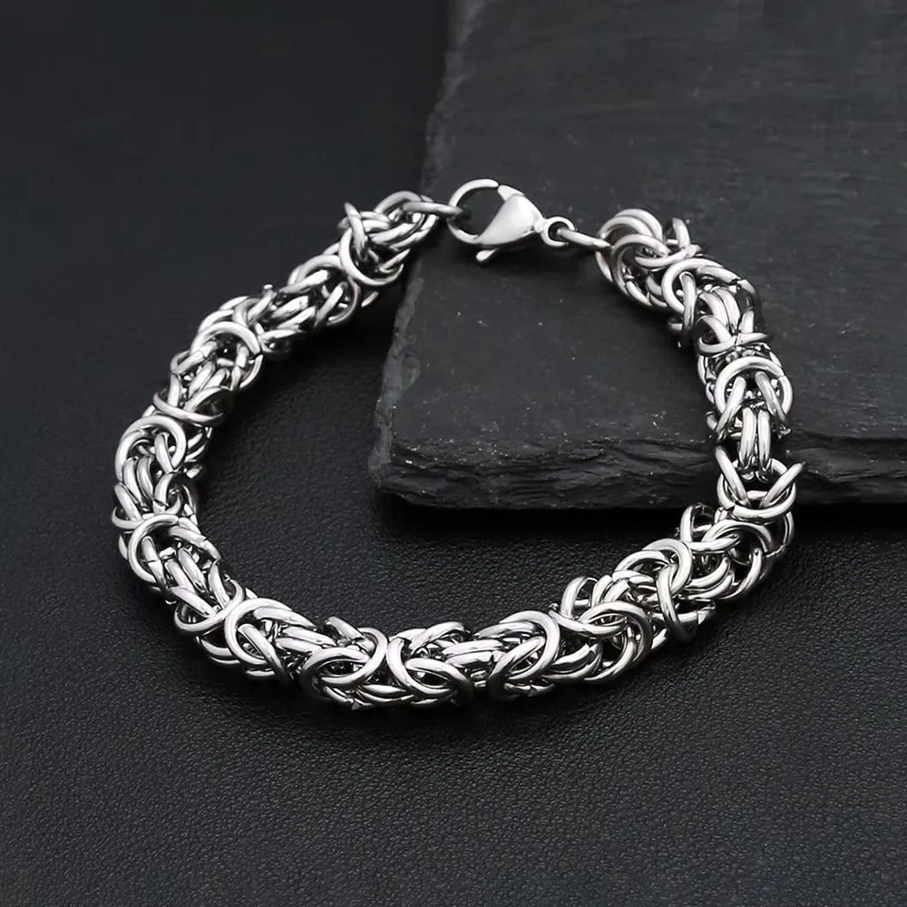 Trendy Vintage Byzantine Interwoven Woven Circle Bracelet for Men, European Cold Style Stainless Steel Chain Jewelry