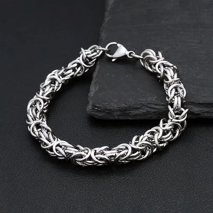 Trendy Vintage Byzantine Interwoven Woven Circle Bracelet for Men, European Cold Style Stainless Steel Chain Jewelry