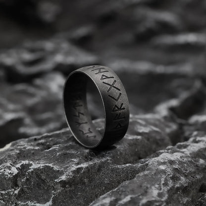 Vintage Nordic Stainless Steel Inner & Outer Engraved Viking Rune Band Ring for Men