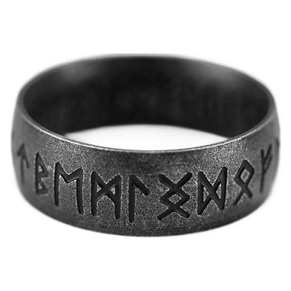 Vintage Nordic Stainless Steel Inner & Outer Engraved Viking Rune Band Ring for Men