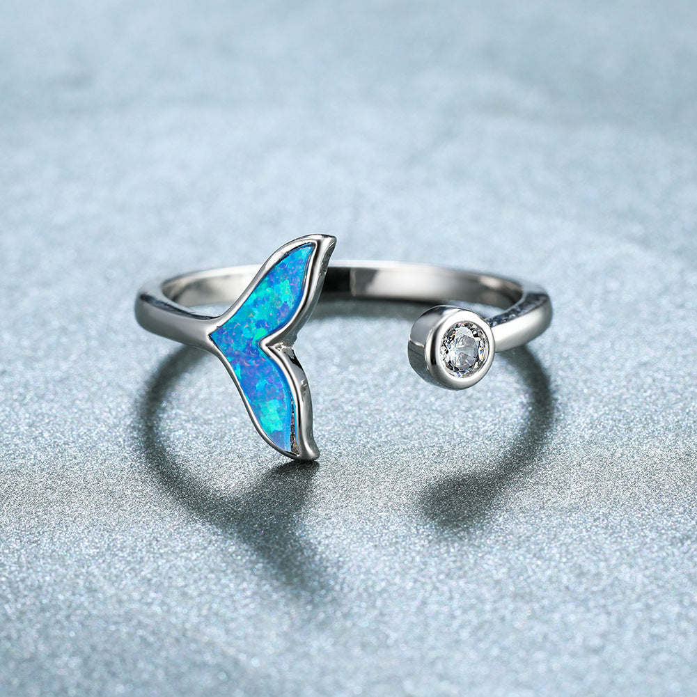 Women's Mermaid Tail Opal With Zirconia Adjustable Ring