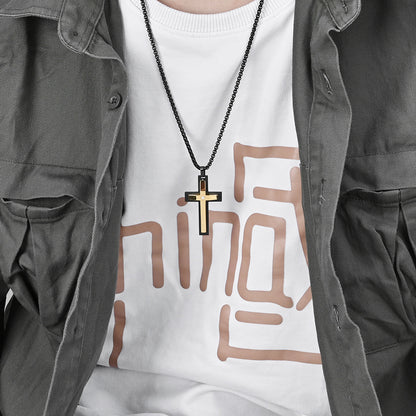 Men's Double-Layered Four-Sided Chamfered Zircon-Encrusted Cross Pendant Necklace