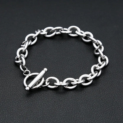 Men's European Trendy OT Clasp Stainless Steel Bracelet, High-End Electroplated Versatile Hip Hop Fashion Wrist Jewelry