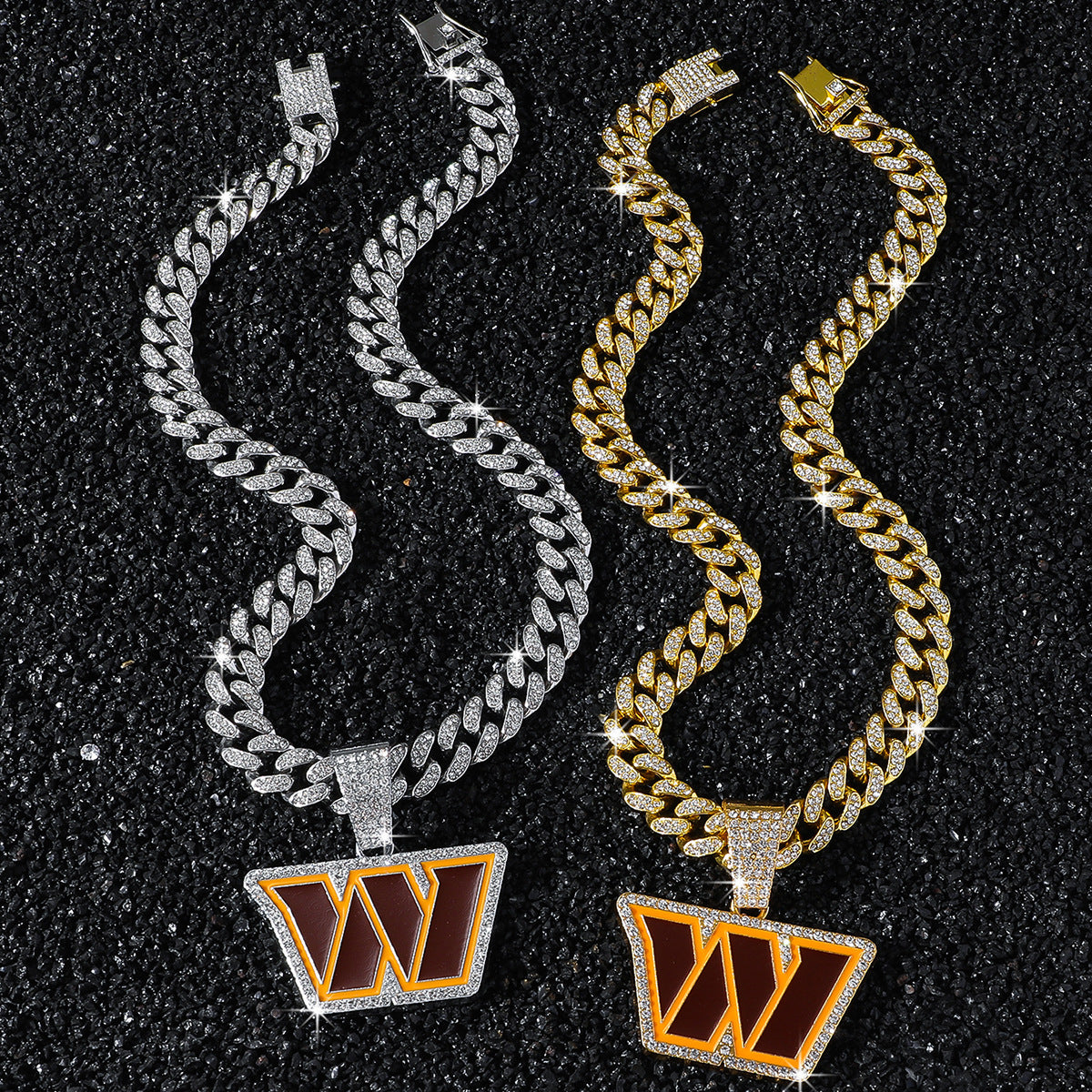 Hip-Hop Style Dripping Oil English Letter W Cuban Chain Pendant Necklace