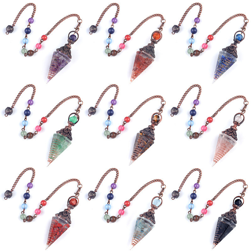 Copper-colored crushed stone resin crystal hexagonal pyramid spirit pendulum