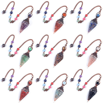 Copper-colored crushed stone resin crystal hexagonal pyramid spirit pendulum