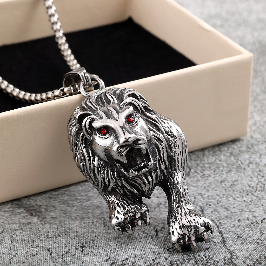 Vintage Stainless Steel Tiger Lion Leopard Pendant Necklace for Men