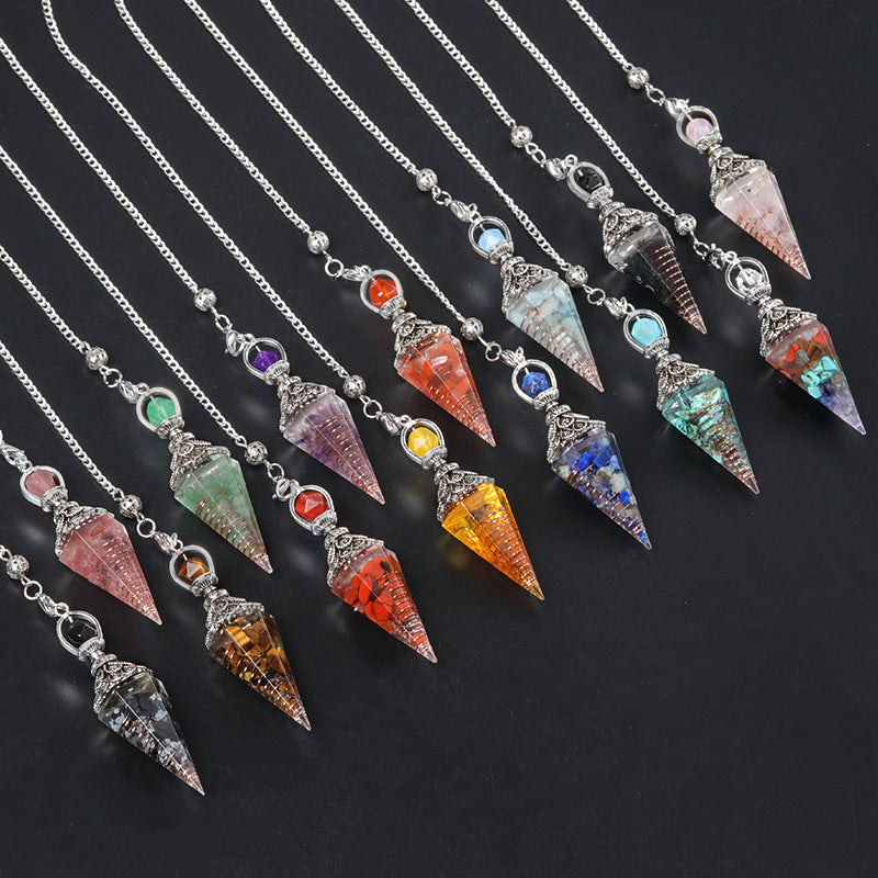 Antique silver crystal semi-precious stone multi-colored gravel resin spirit pendulum