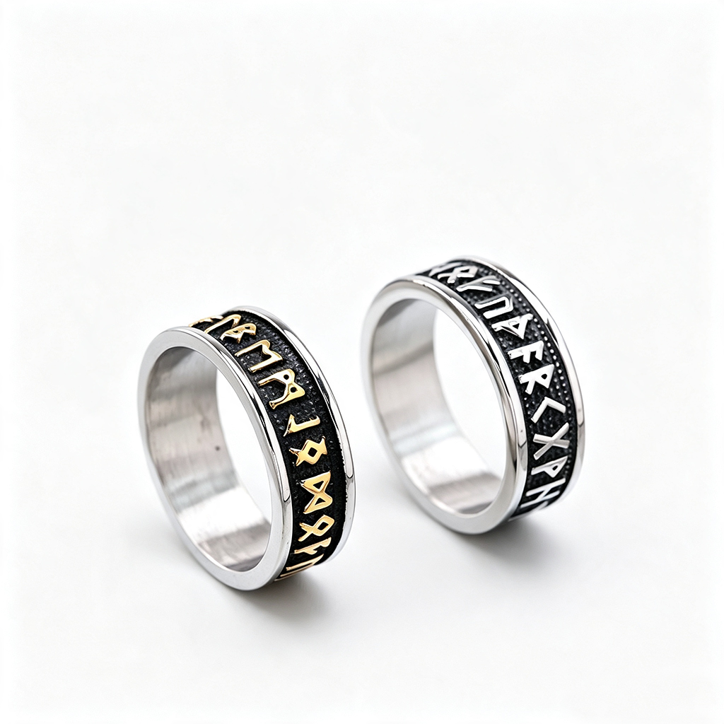 Vintage Nordic Solid Stainless Steel Viking Rune Ring for Men