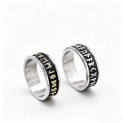 Vintage Nordic Solid Stainless Steel Viking Rune Ring for Men