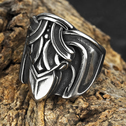 Vintage Solid Stainless Steel Norse Viking Raven Wide Band Ring for Men