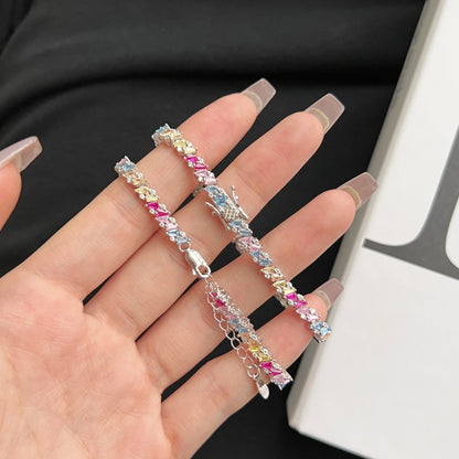Women's S925 Colored Zircon Trapezoidal Round Zircon Bracelet