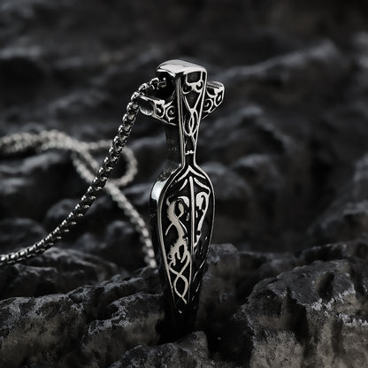 Mens Steel Viking Celtic Spear Shape Pendant Necklace
