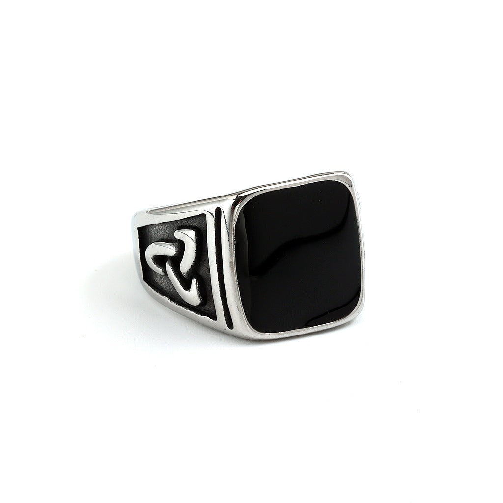 Vintage Solid Stainless Steel Viking Celtic Knot Resin Inlaid Ring for Men