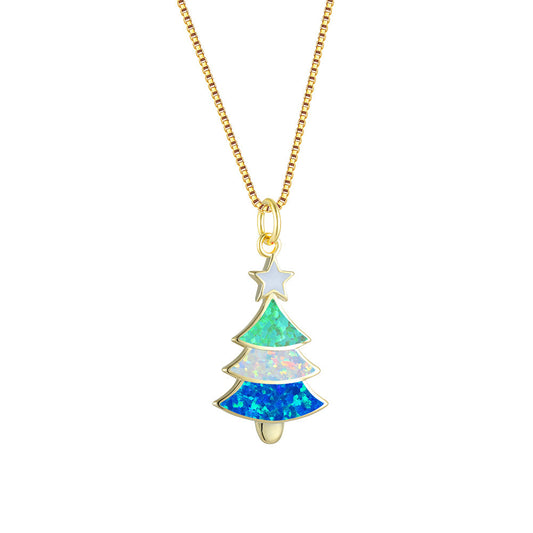 Colorful Opal Christmas Tree Necklace