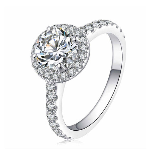Women's White Gold Full Stones Moissanite Halo Adjustable Ring