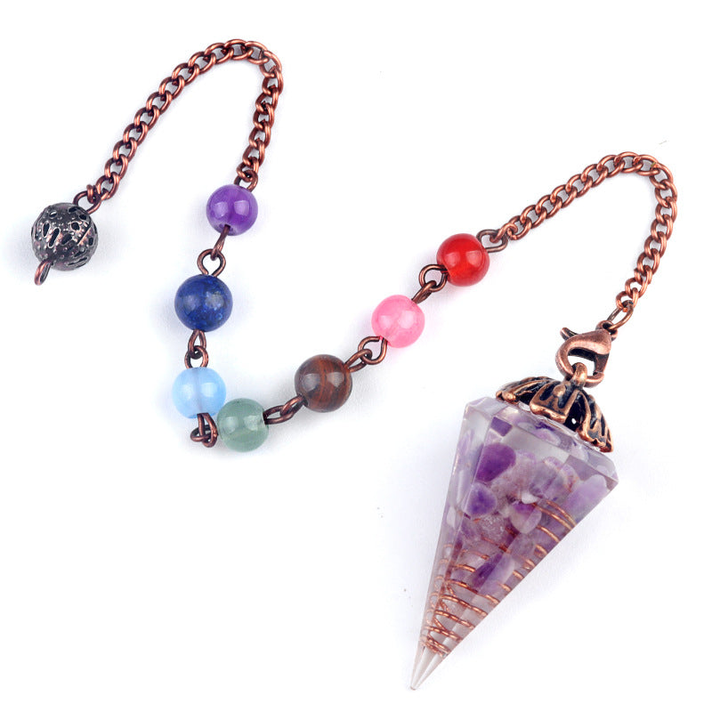 Chakra colorful bead chain crystal resin hexagonal cone flower holder spirit pendulum