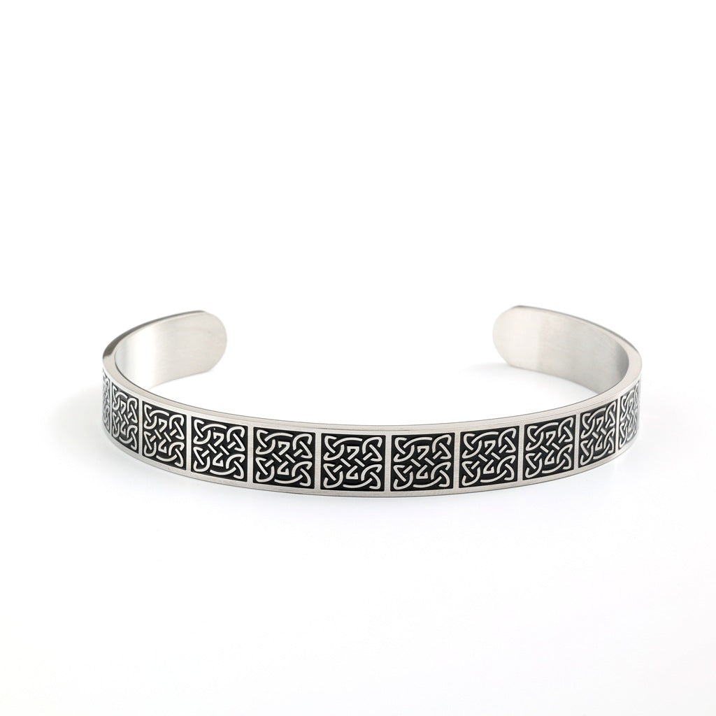 Vintage Celtic Knot Solid Stainless Steel Open C Bangle Men Bracelet