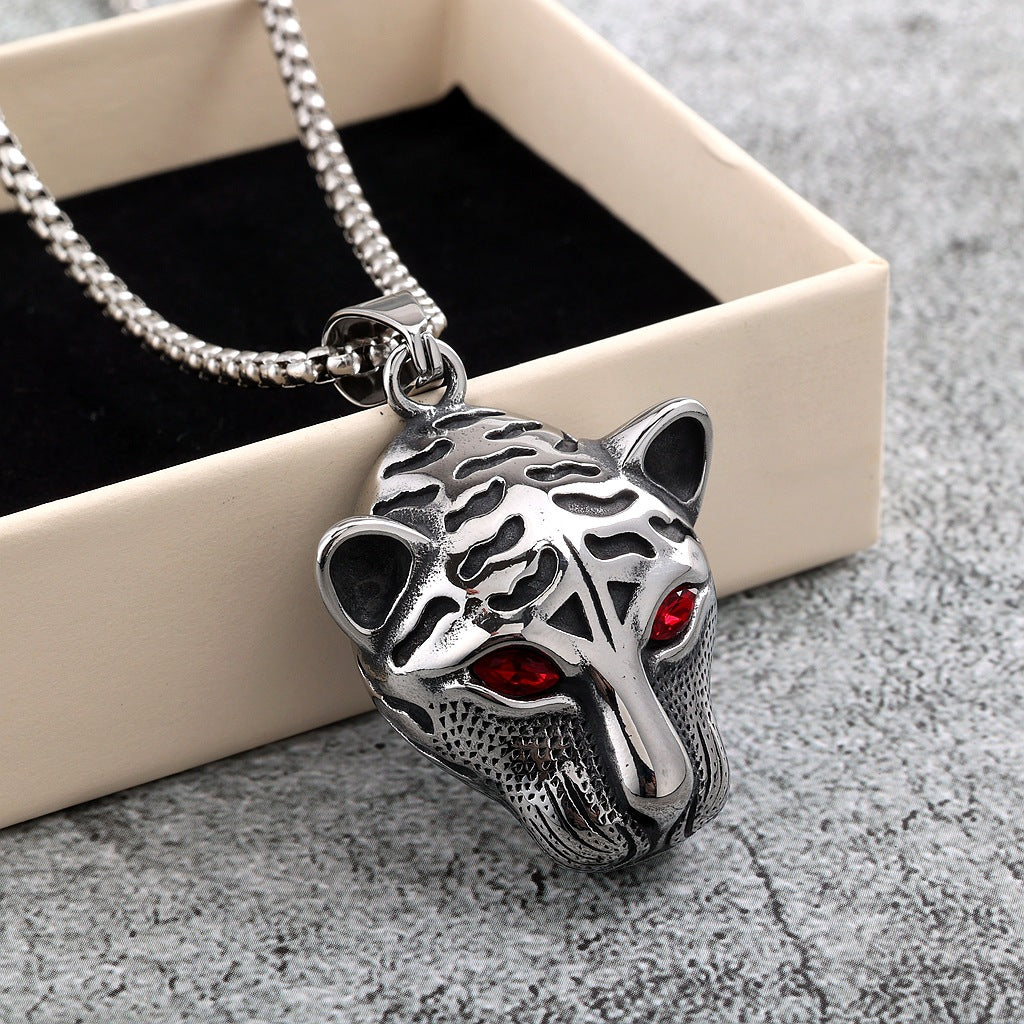 Vintage Stainless Steel Tiger Lion Leopard Pendant Necklace for Men
