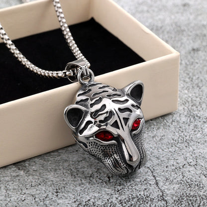 Vintage Stainless Steel Tiger Lion Leopard Pendant Necklace for Men