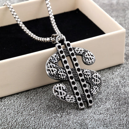 Men's Steel Dollar Sign Pendant Necklace