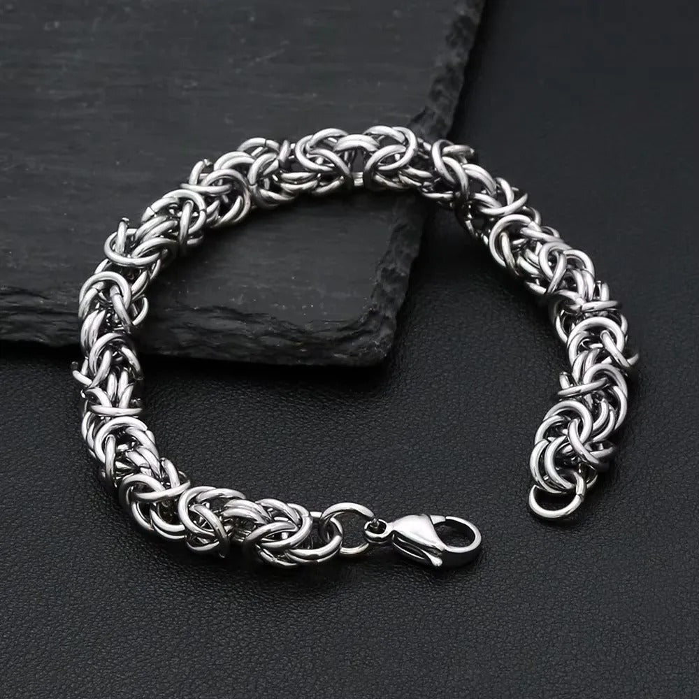 Trendy Vintage Byzantine Interwoven Woven Circle Bracelet for Men, European Cold Style Stainless Steel Chain Jewelry