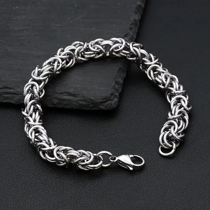 Trendy Vintage Byzantine Interwoven Woven Circle Bracelet for Men, European Cold Style Stainless Steel Chain Jewelry