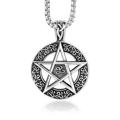 Men's Steel Pentagram Round Pendant Necklace
