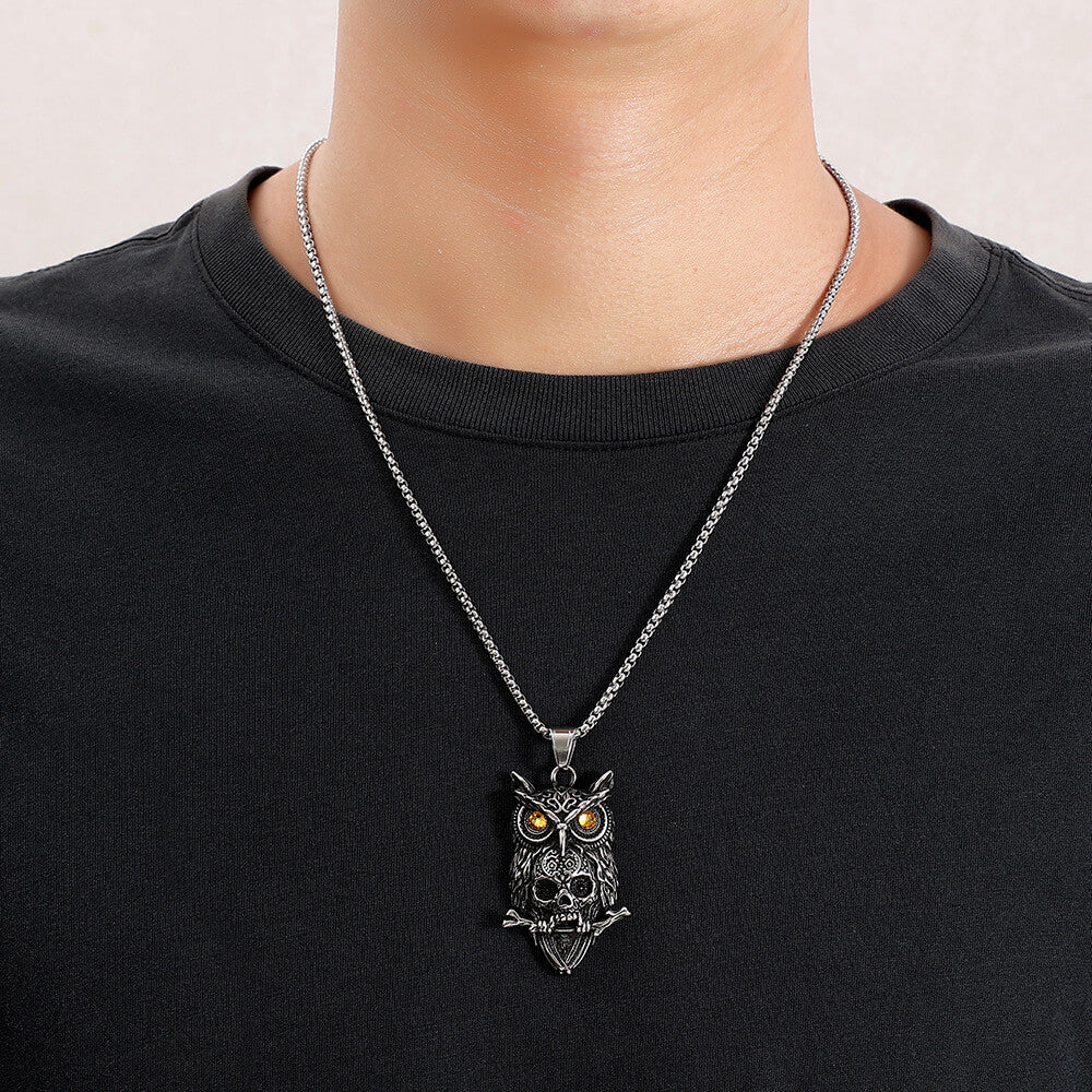 Men's Retro Animal Owl Pendant Necklace