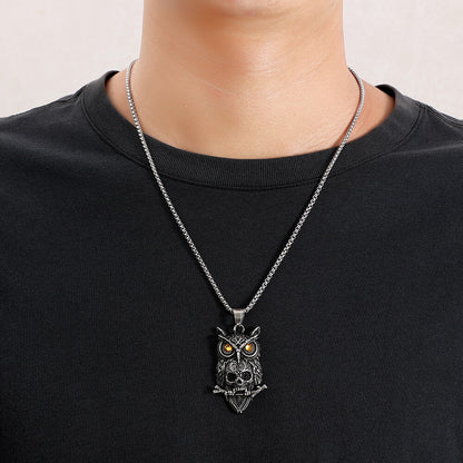 Men's Retro Animal Owl Pendant Necklace